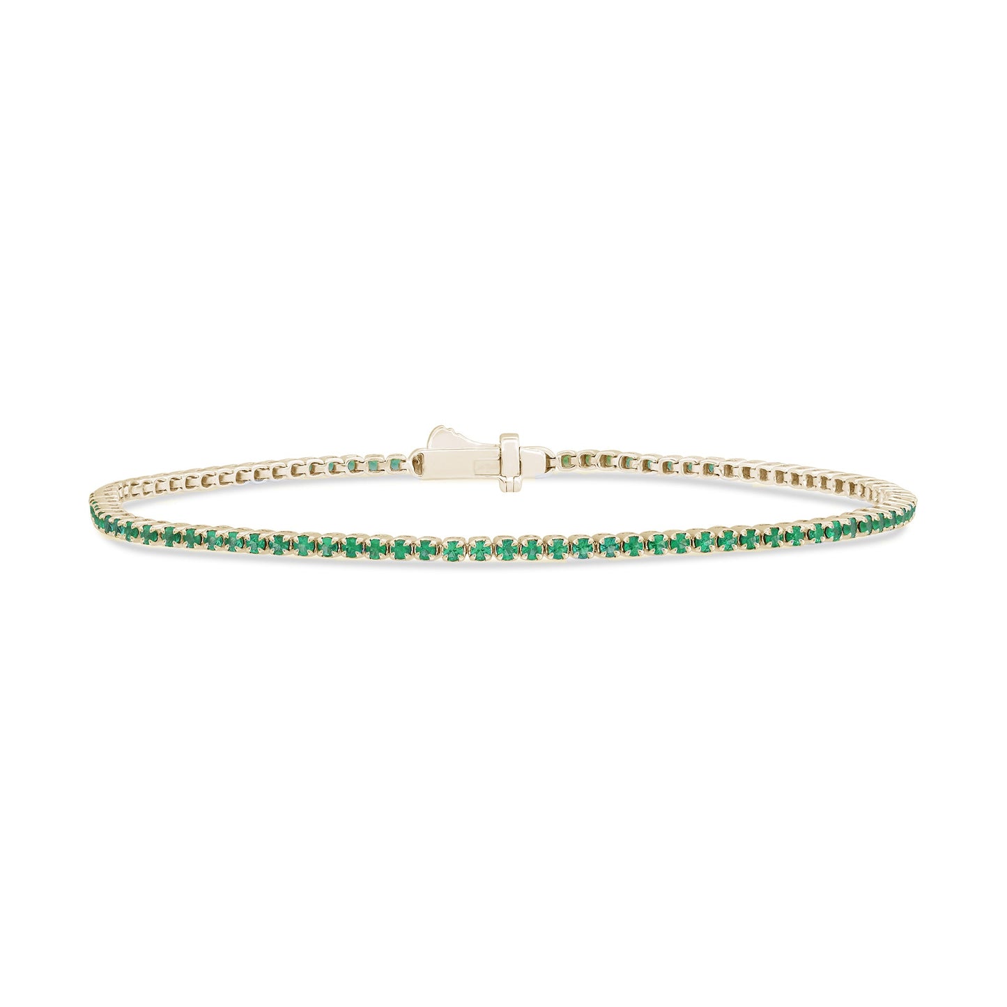 <span style="color:purple">SPECIAL!</span>1.24ct 14K Yellow Gold Natural Emerald Tennis Bracelet 7"