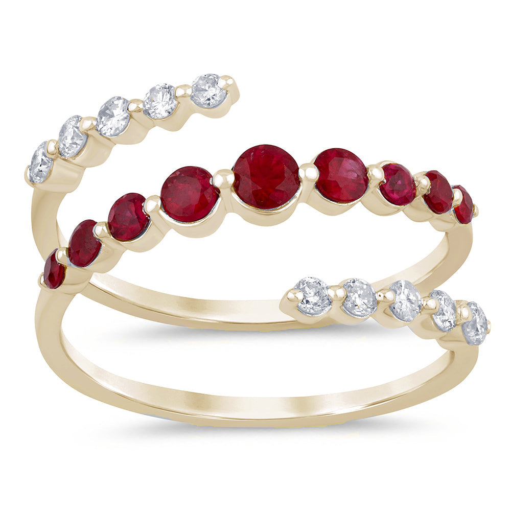 <span style="color:purple">SPECIAL!</span> .84ct Gemstones G SI 14K Yellow Gold Diamond & Ruby Gemstones Wrap Around Band Ring Size 6.5