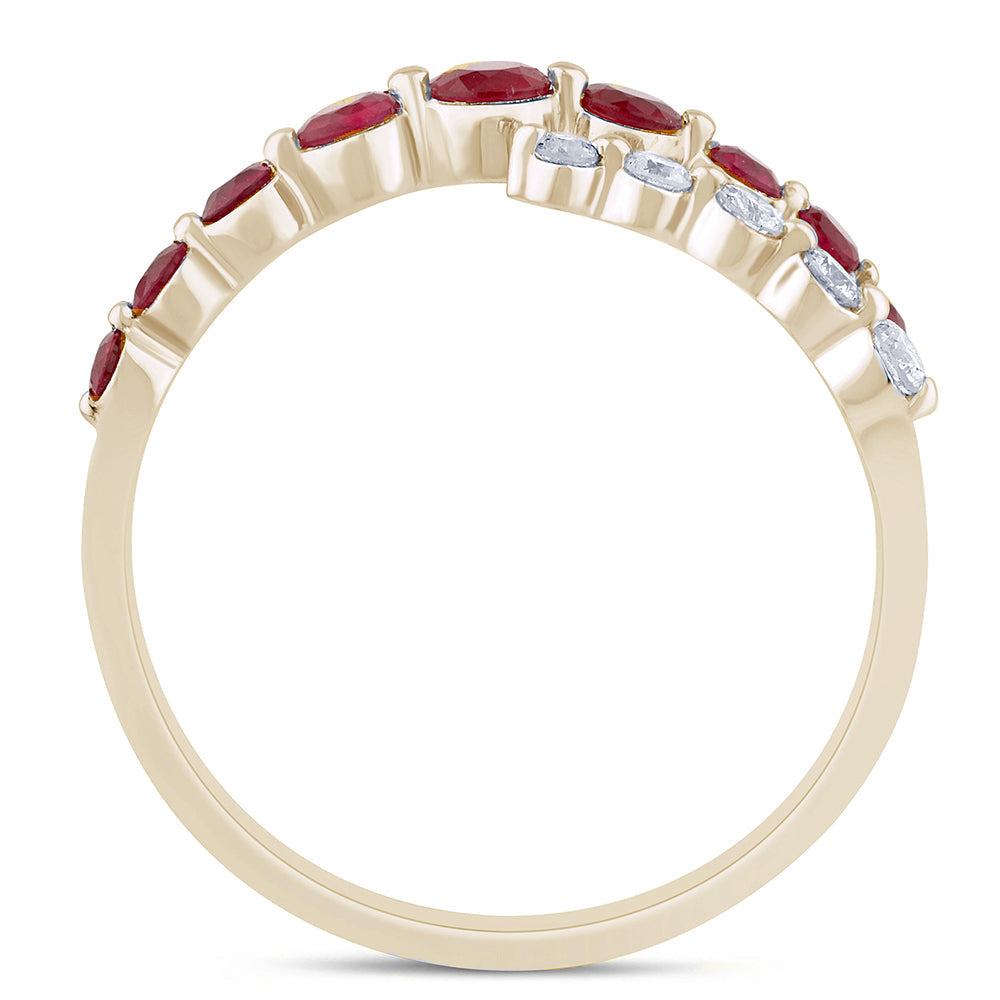<span style="color:purple">SPECIAL!</span> .84ct Gemstones G SI 14K Yellow Gold Diamond & Ruby Gemstones Wrap Around Band Ring Size 6.5