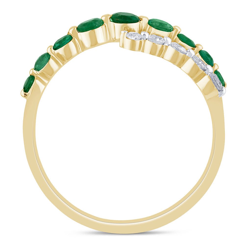 <span style="color:purple">SPECIAL!</span> .68ct Gemstones G SI 14K Yellow Gold Diamond & Natural Emerald Gemstones Wrap Around Band Ring Size 6.5