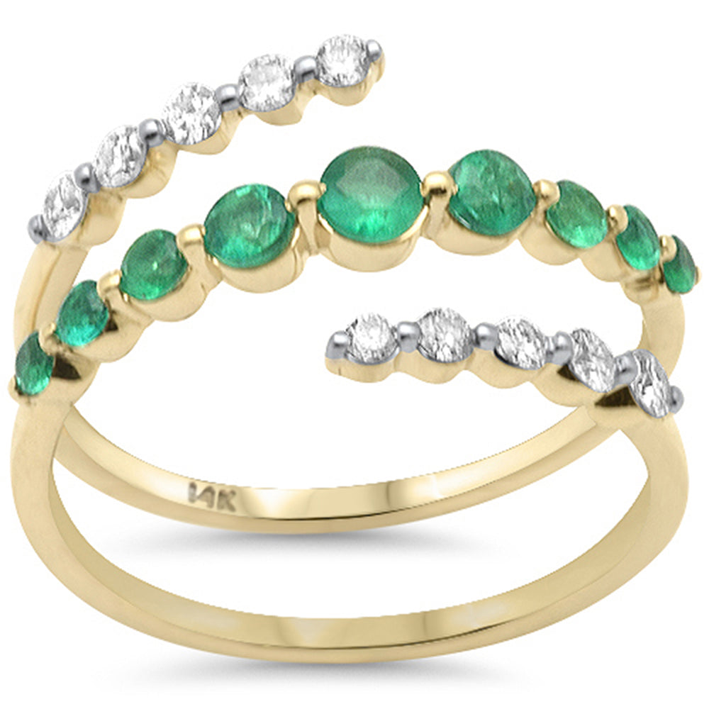 <span style="color:purple">SPECIAL!</span> .68ct Gemstones G SI 14K Yellow Gold Diamond & Natural Emerald Gemstones Wrap Around Band Ring Size 6.5